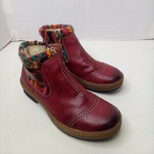 Rieker Ankle Boots Women 38 US 7 Side Zip Leather Fleece Lined Red